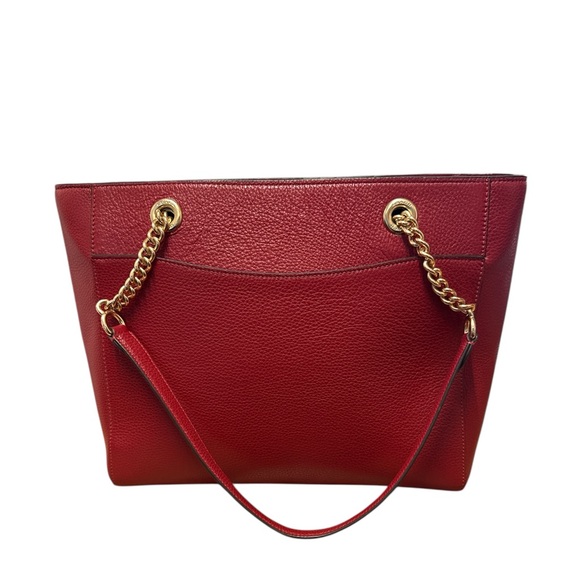 Coach Marlie Red Pebble Leather Tote with Gold Accents - Picture 2 of 9